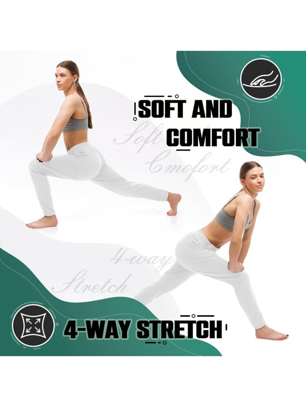 Women's White Imported Breathable Adjustable Drawstring Sweatpants - Picture 4 of 7